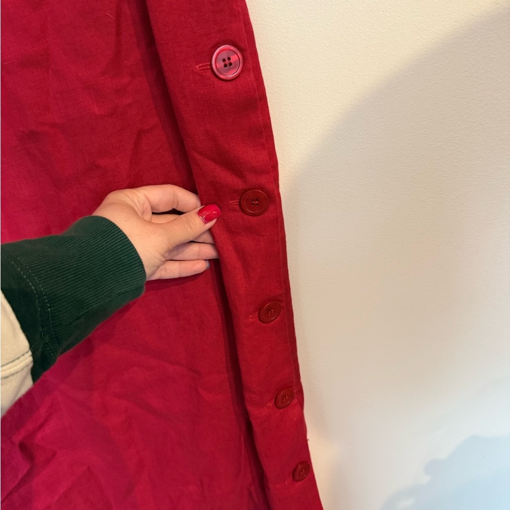 Talbot’s Size 12 Red Linen A Line Dress Side Buttons Detail - Picture 3 of 5
